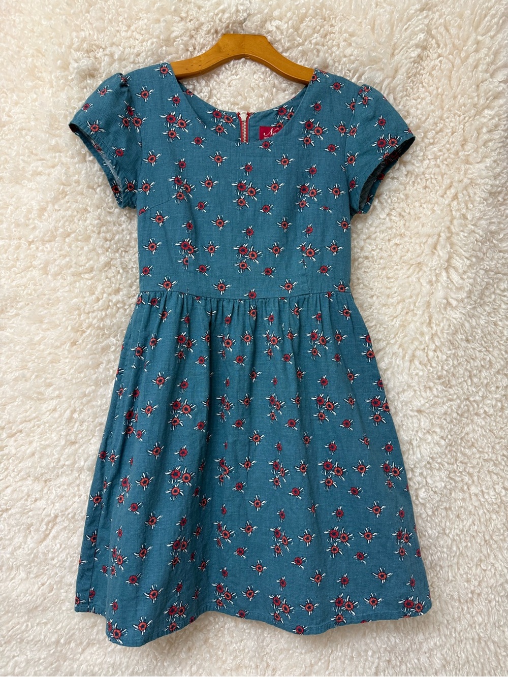 Women’s Teal Floral Cap-Sleeve Dress